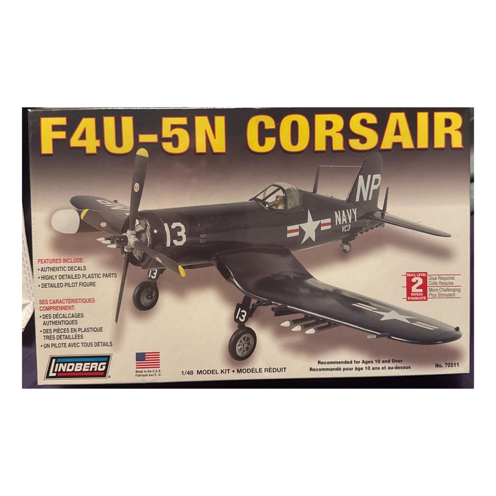 Lindberg F4U-5N Corsair 1/48 Scale Model Kit Navy Fighter Sealed 70511 Skill 2